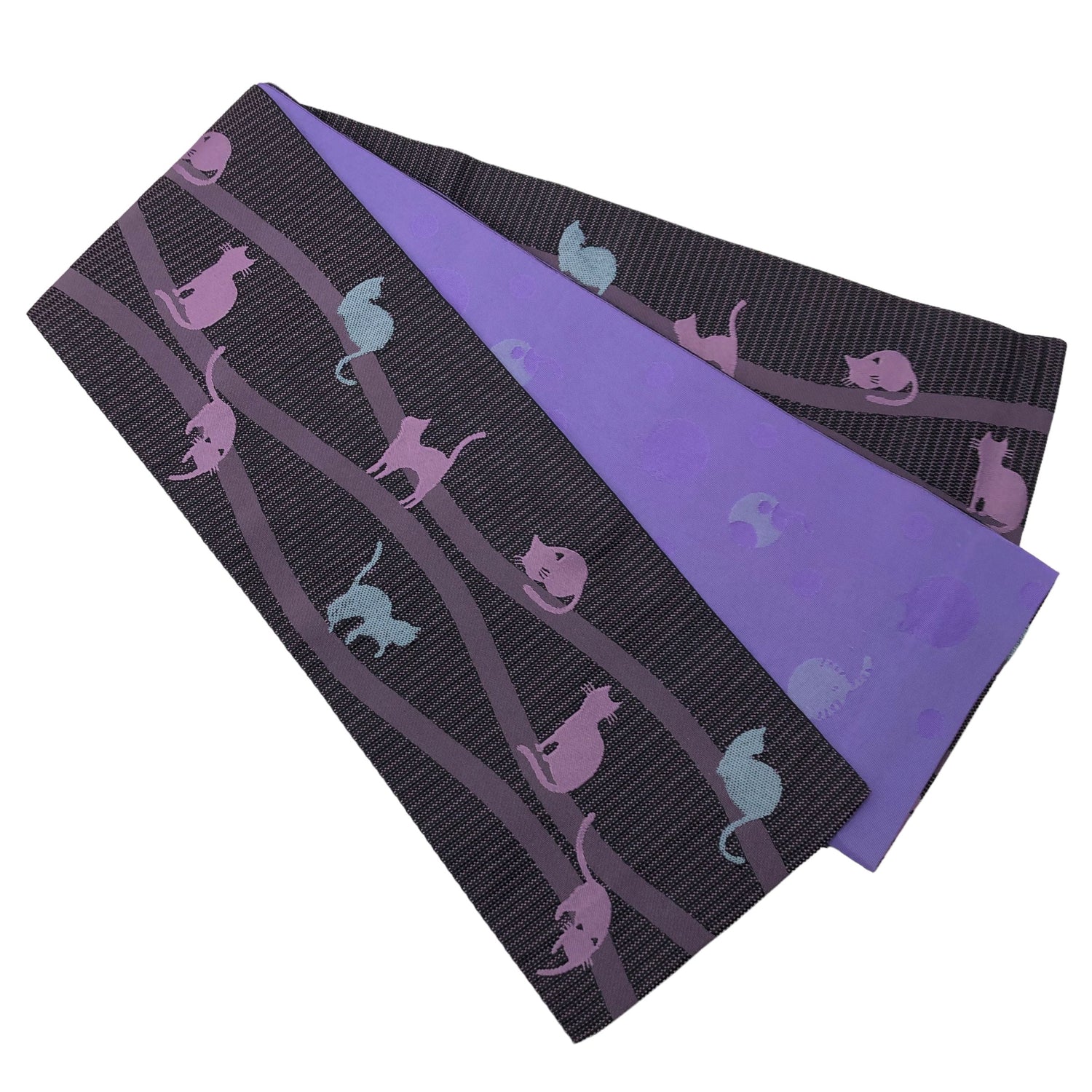 展示品 半巾帯 立涌×猫 帯 used 紫 ブルー猫 