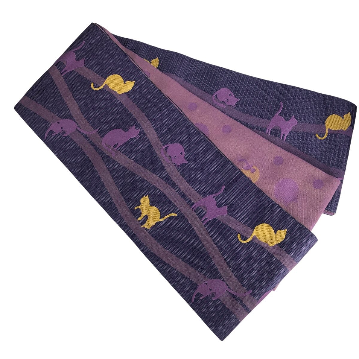 展示品 半巾帯 立涌×猫 帯 used 紫 黄色ねこ 